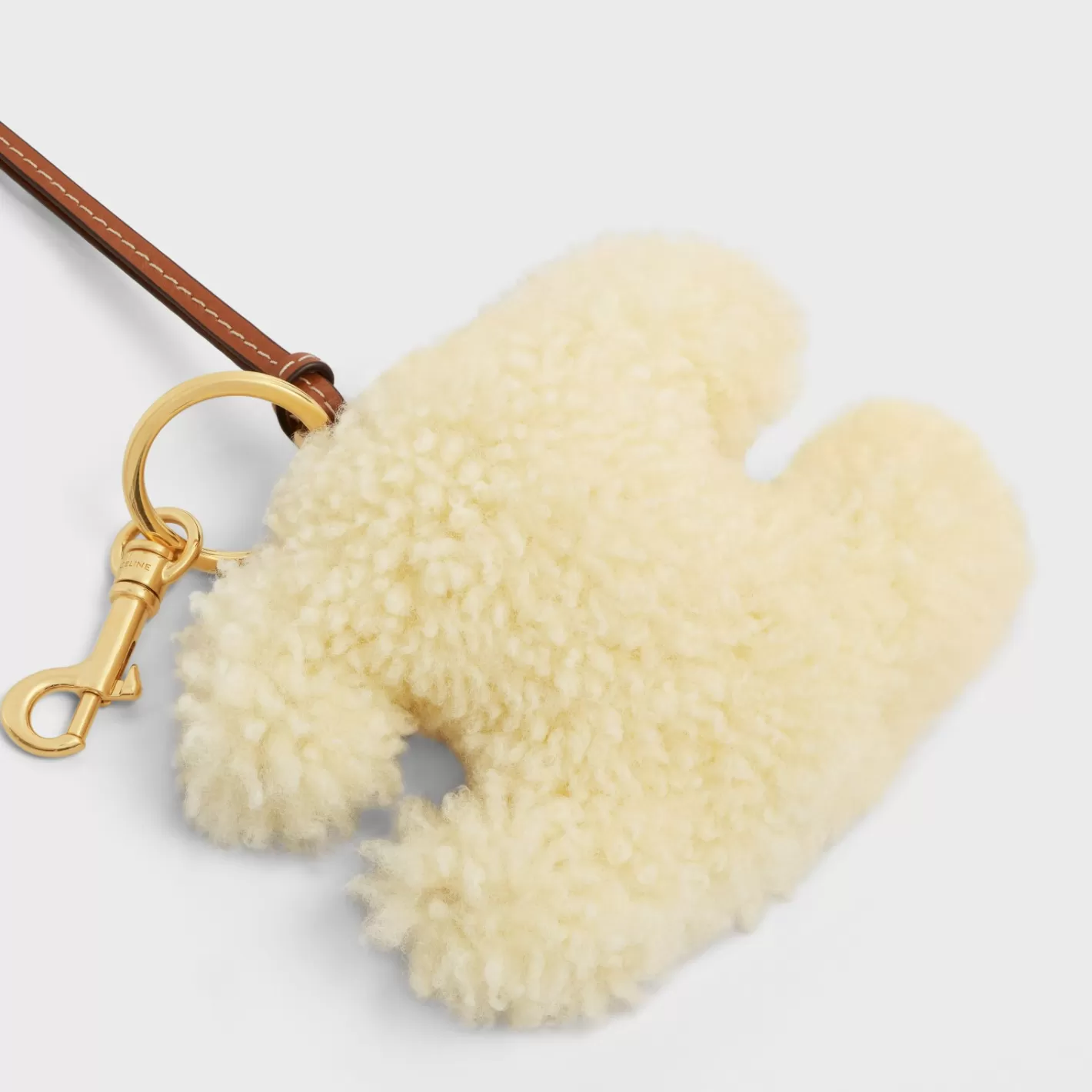 Cheap CELINE TRIOMPHE pom-pom keyring in SHEARLING AND SMOOTH CALFSKIN with Gold Finishing NATURAL/TAN