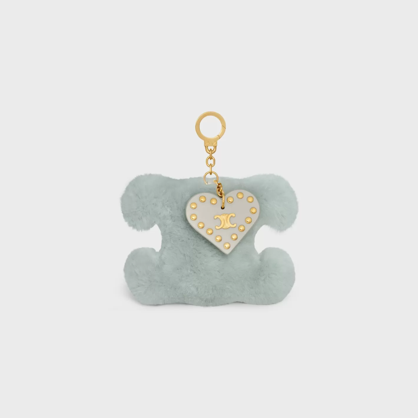 Online CELINE TRIOMPHE pom-pom keyring with HEART in SHEARLING AND CALFSKIN with GOLD FINISHING LightClay
