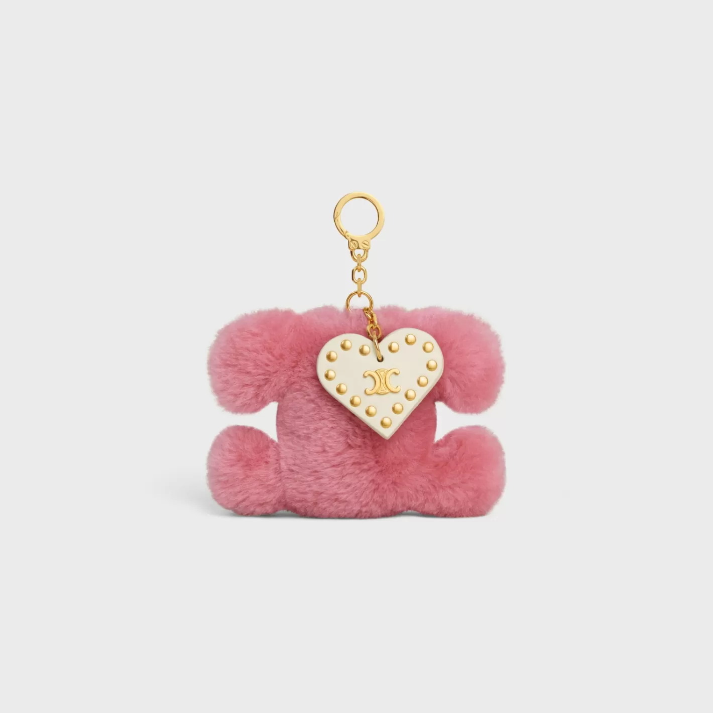 Sale CELINE TRIOMPHE pom-pom keyring with HEART in SHEARLING AND CALFSKIN with GOLD FINISHING PINK