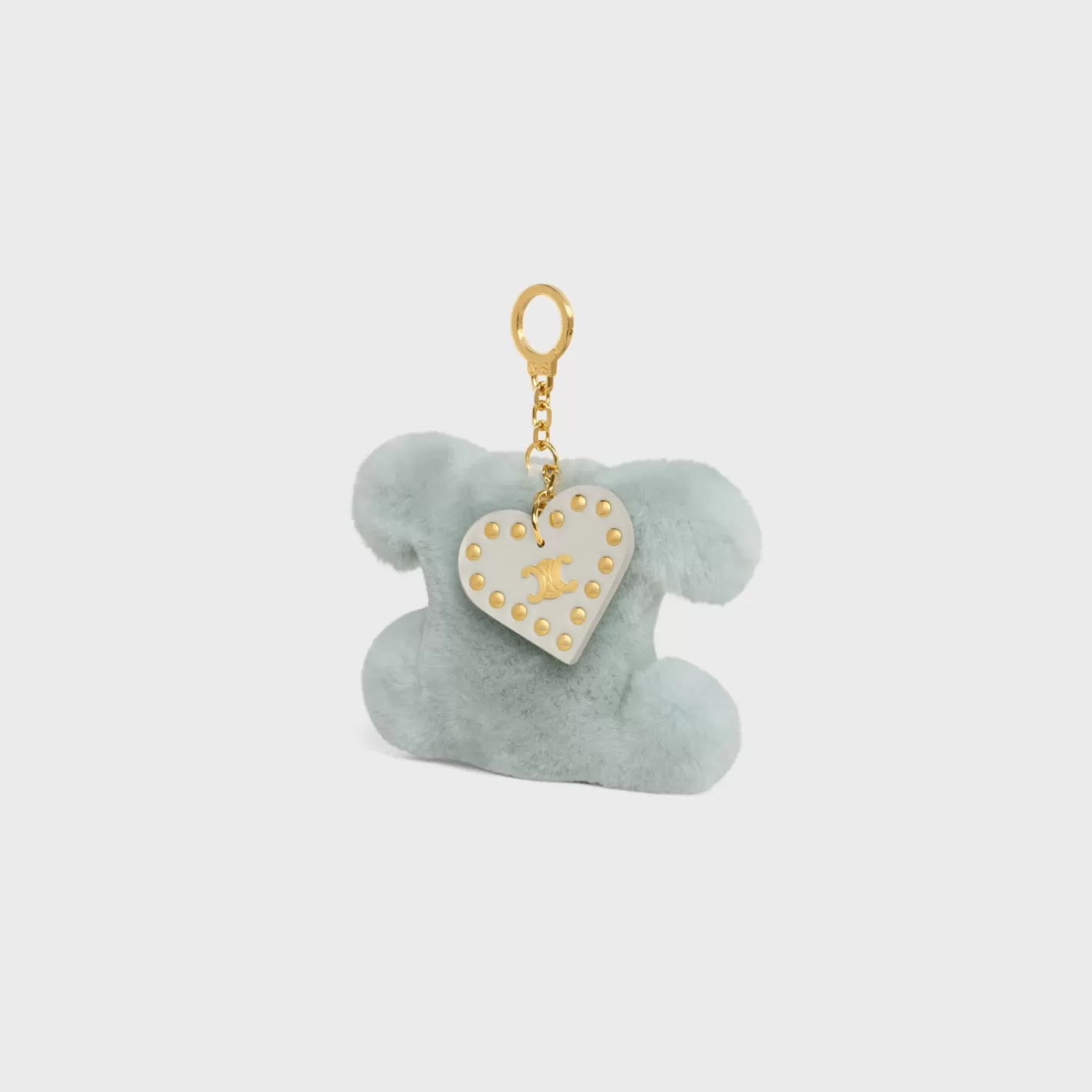 Online CELINE TRIOMPHE pom-pom keyring with HEART in SHEARLING AND CALFSKIN with GOLD FINISHING LightClay