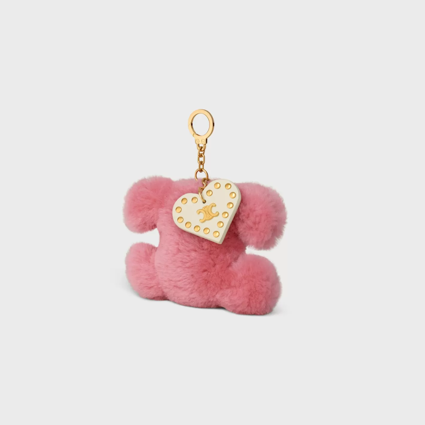 Sale CELINE TRIOMPHE pom-pom keyring with HEART in SHEARLING AND CALFSKIN with GOLD FINISHING PINK