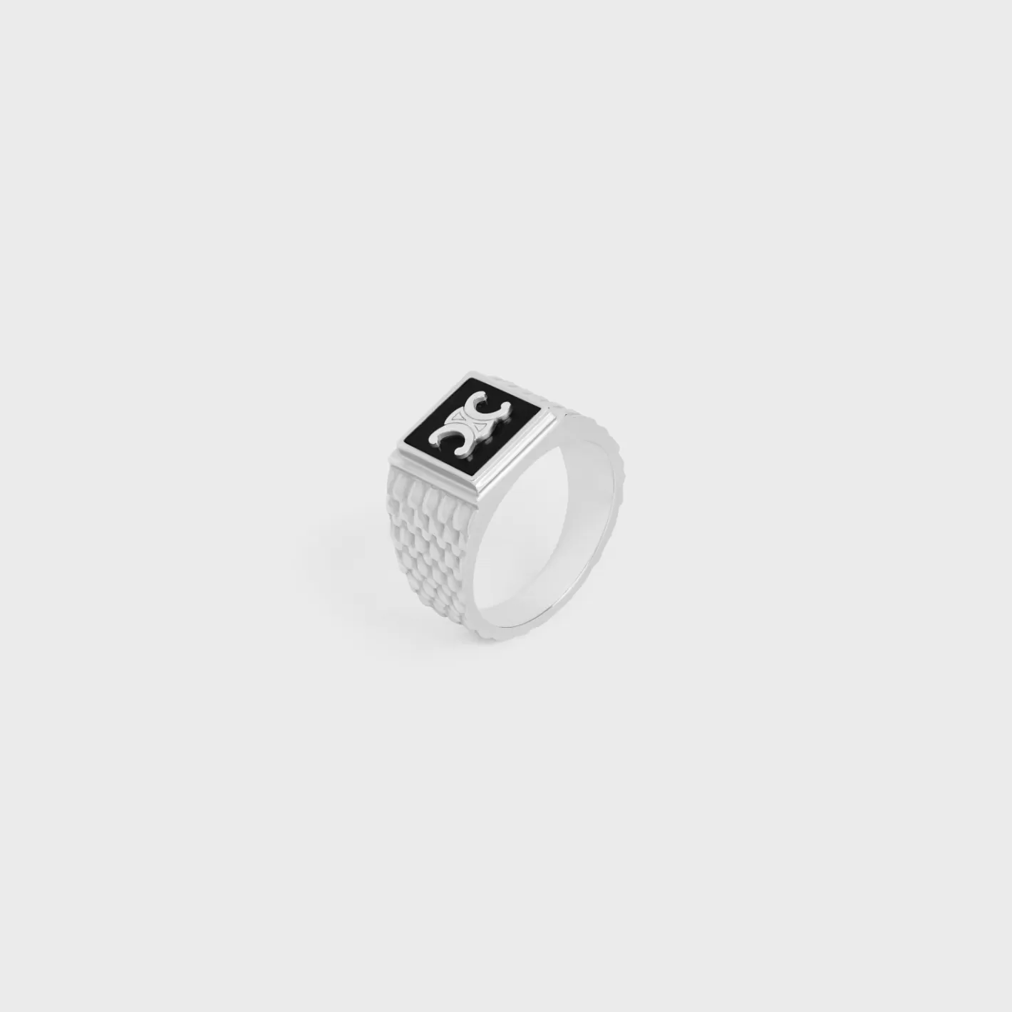 Best CELINE Triomphe Python Signet Ring in Onyx and Sterling Silver with Rhodium finish BLACK/SILVER