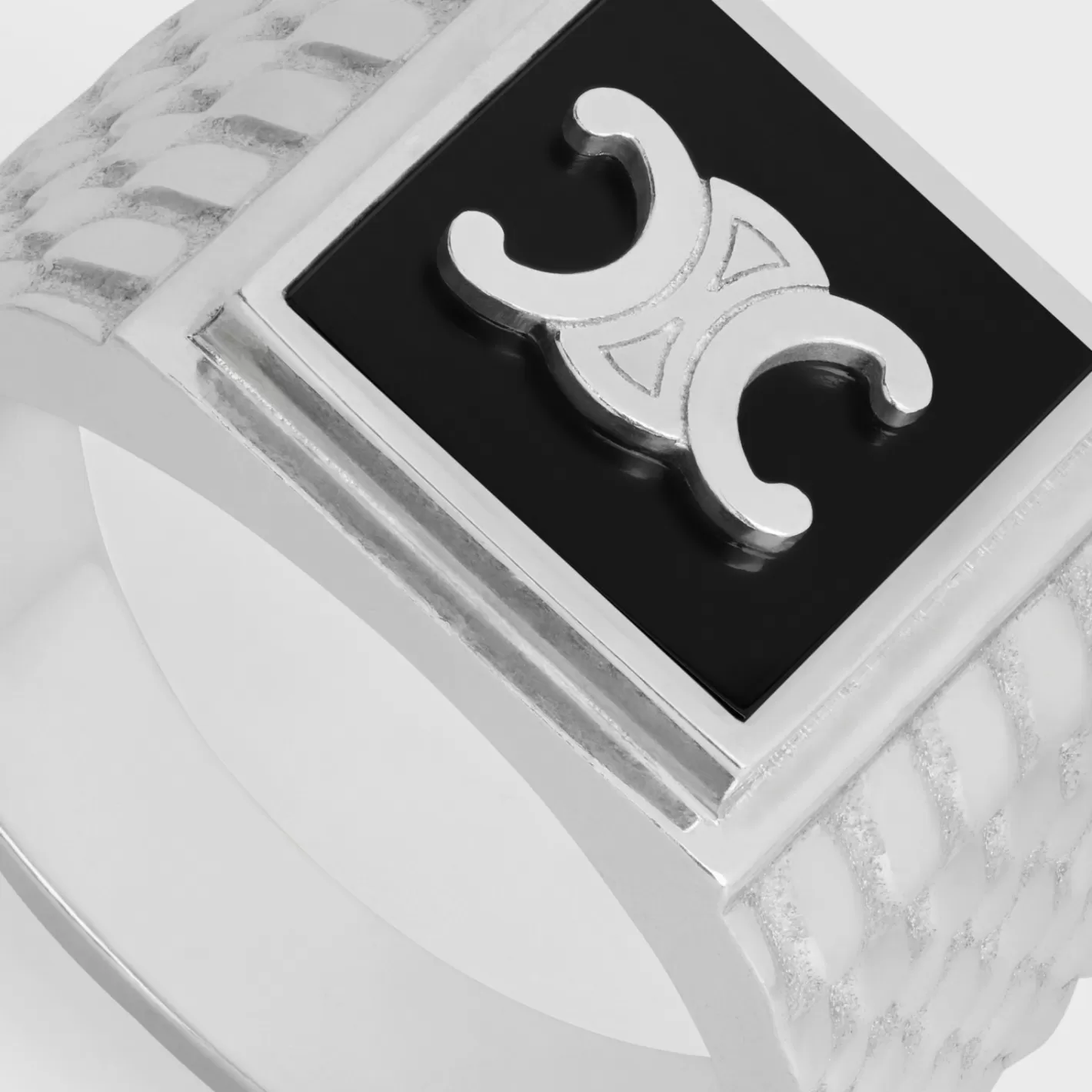 Best CELINE Triomphe Python Signet Ring in Onyx and Sterling Silver with Rhodium finish BLACK/SILVER