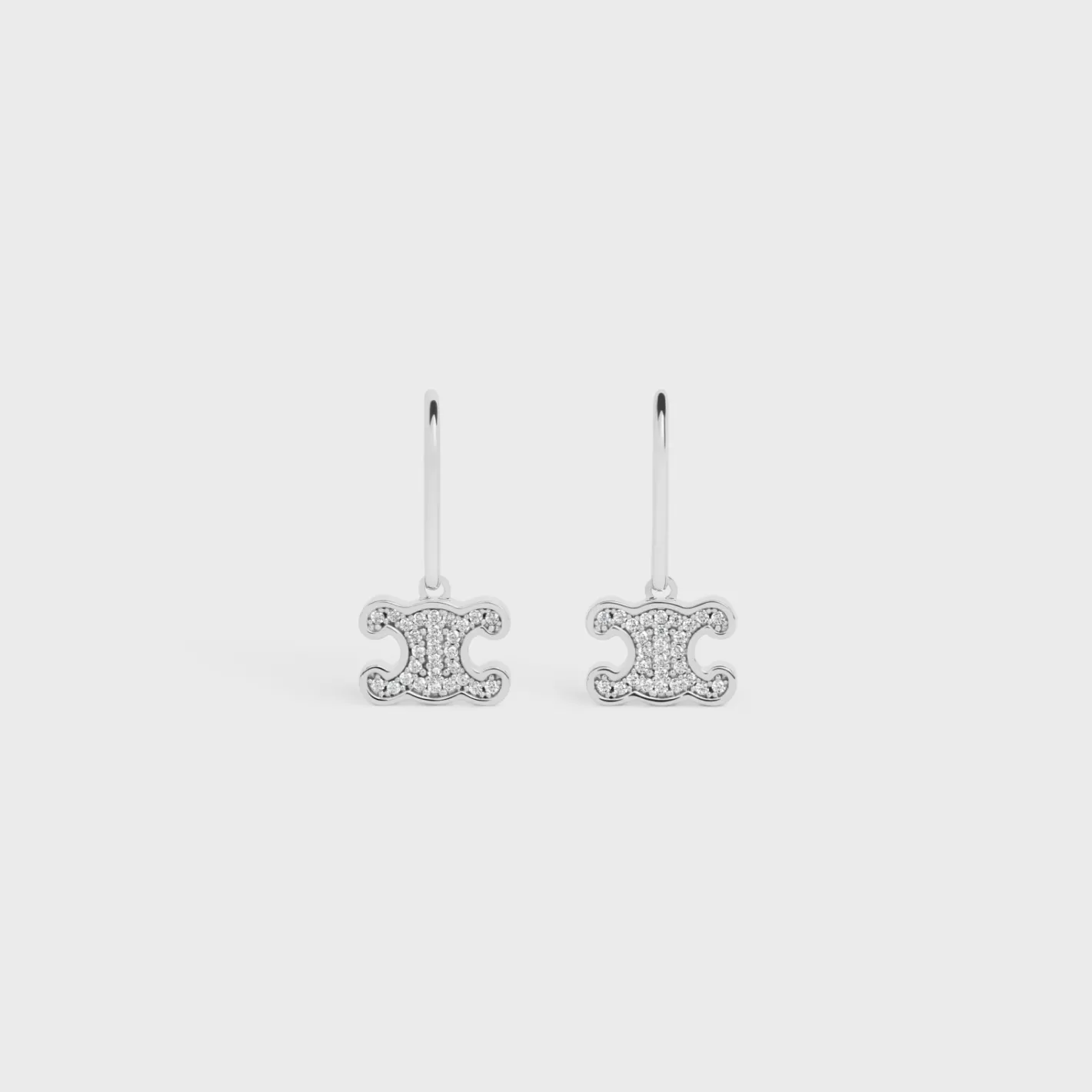 Discount CELINE Triomphe Rhinestone Earrings in Brass with Rhodium Finish and Crystals SILVER