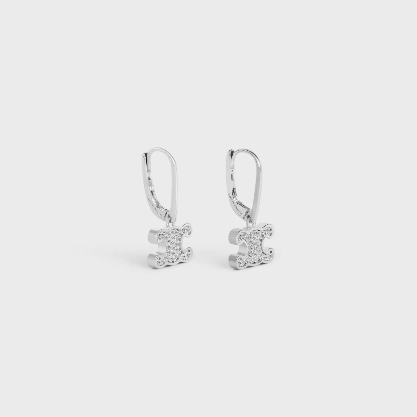 Discount CELINE Triomphe Rhinestone Earrings in Brass with Rhodium Finish and Crystals SILVER
