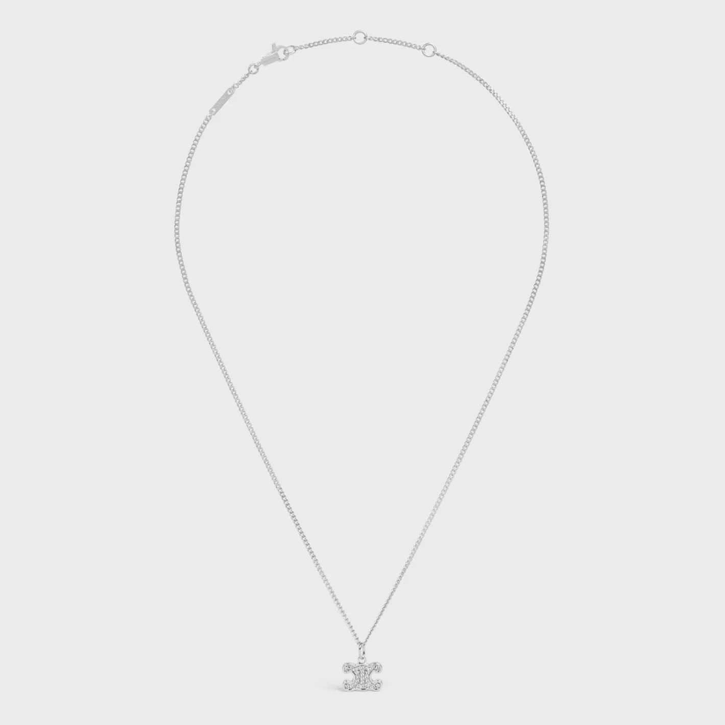 Cheap CELINE Triomphe Rhinestone Necklace in Brass with Rhodium Finish and Crystals SILVER