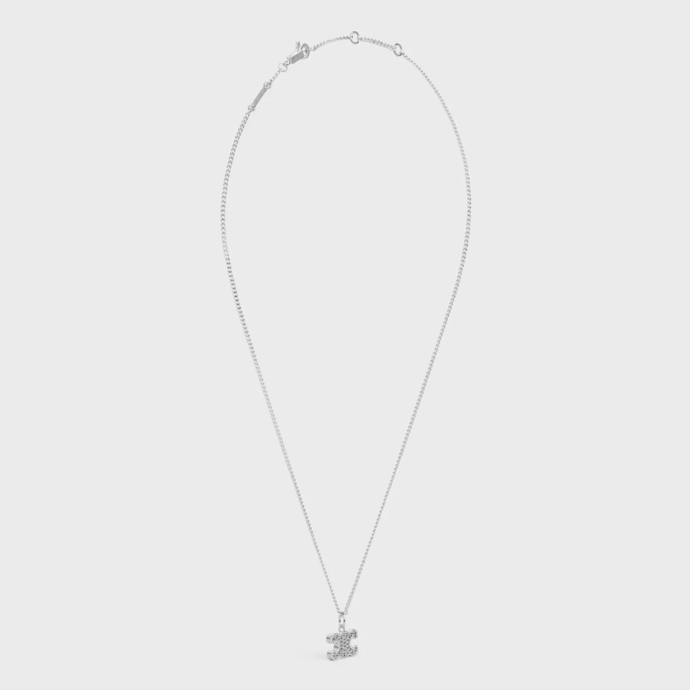 Cheap CELINE Triomphe Rhinestone Necklace in Brass with Rhodium Finish and Crystals SILVER