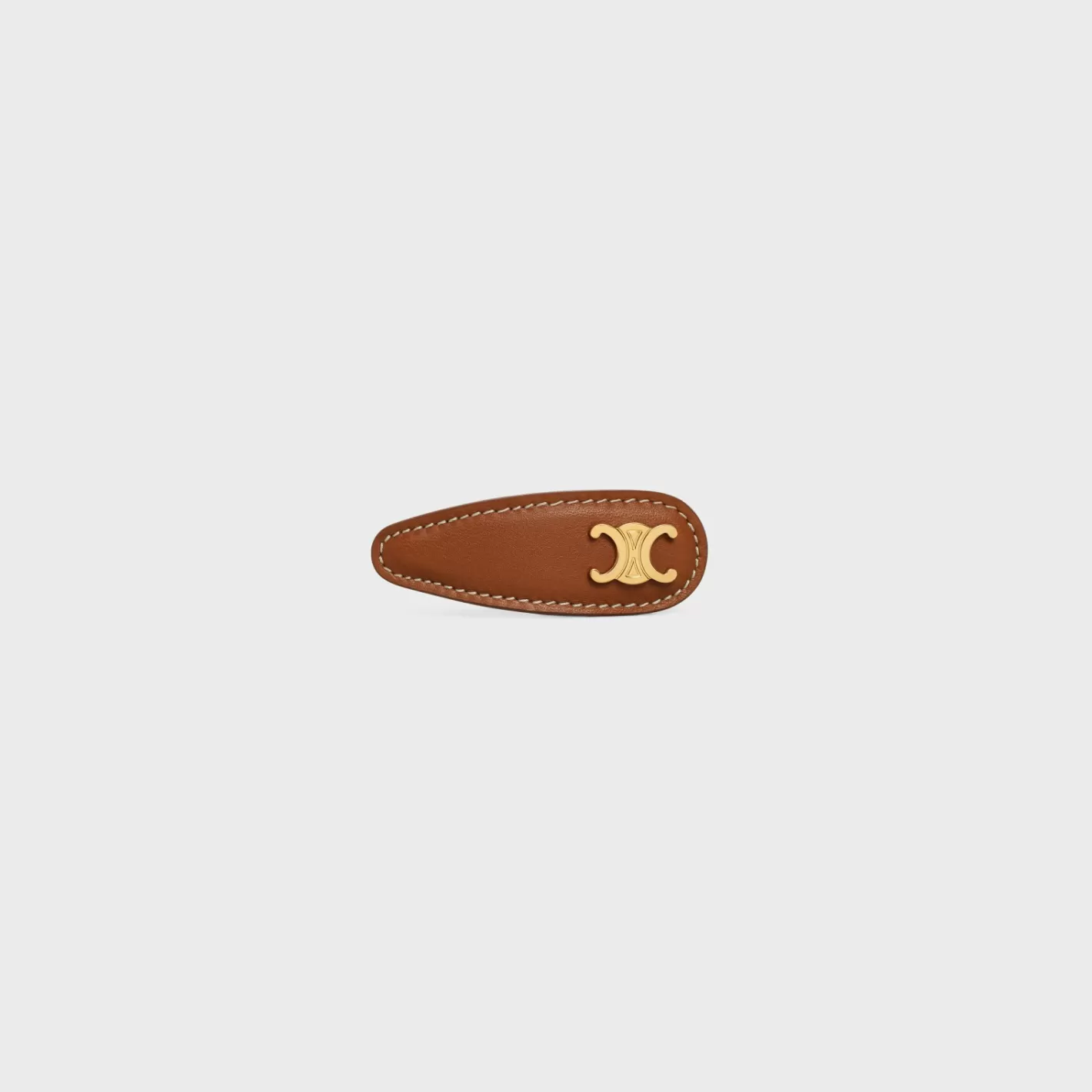 Sale CELINE Triomphe Snap Hair Clip in Calfskin, Brass with Gold Finish and Steel TAN/GOLD