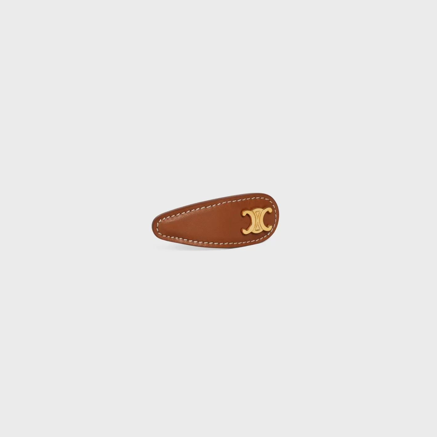 Sale CELINE Triomphe Snap Hair Clip in Calfskin, Brass with Gold Finish and Steel TAN/GOLD