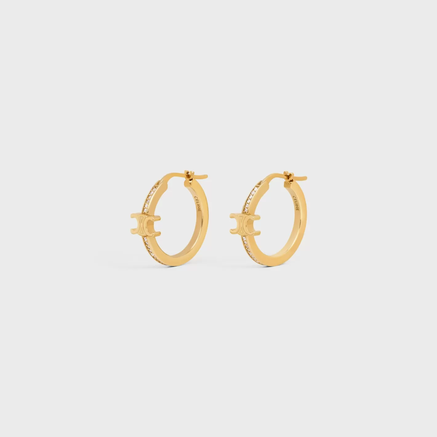 Cheap CELINE Triomphe Sparkle Hoops in Strass and Brass with Finish GOLD