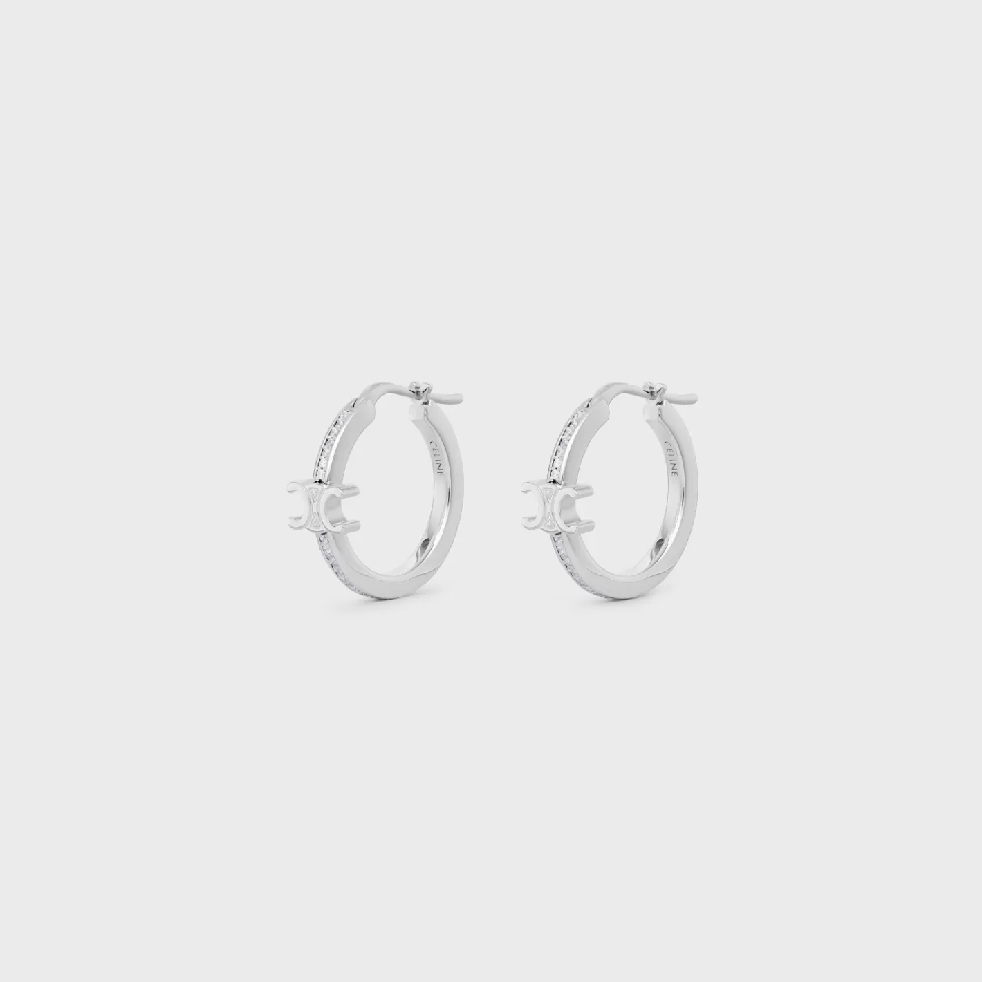 Discount CELINE Triomphe Sparkle Hoops in Strass and Brass with Rhodium Finish SILVER