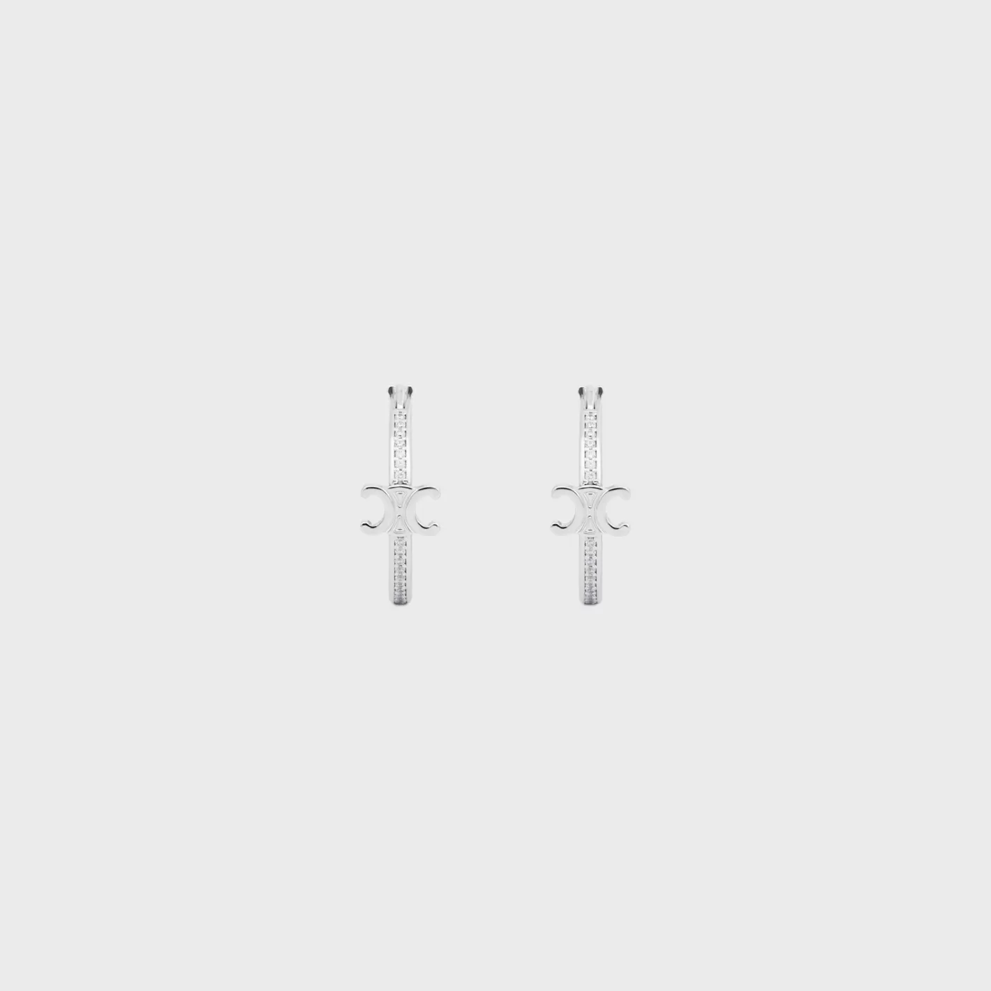Discount CELINE Triomphe Sparkle Hoops in Strass and Brass with Rhodium Finish SILVER