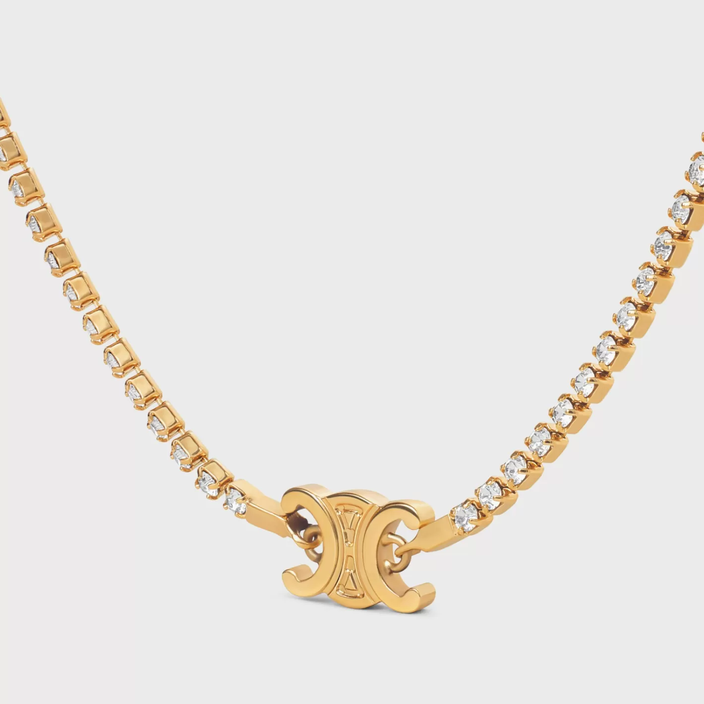 Hot CELINE Triomphe Sparkle Necklace in Brass with Finish and Strass GOLD