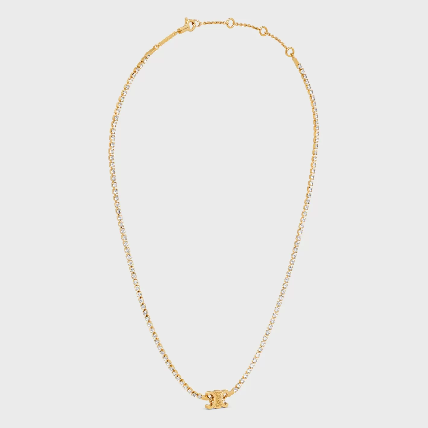 Hot CELINE Triomphe Sparkle Necklace in Brass with Finish and Strass GOLD