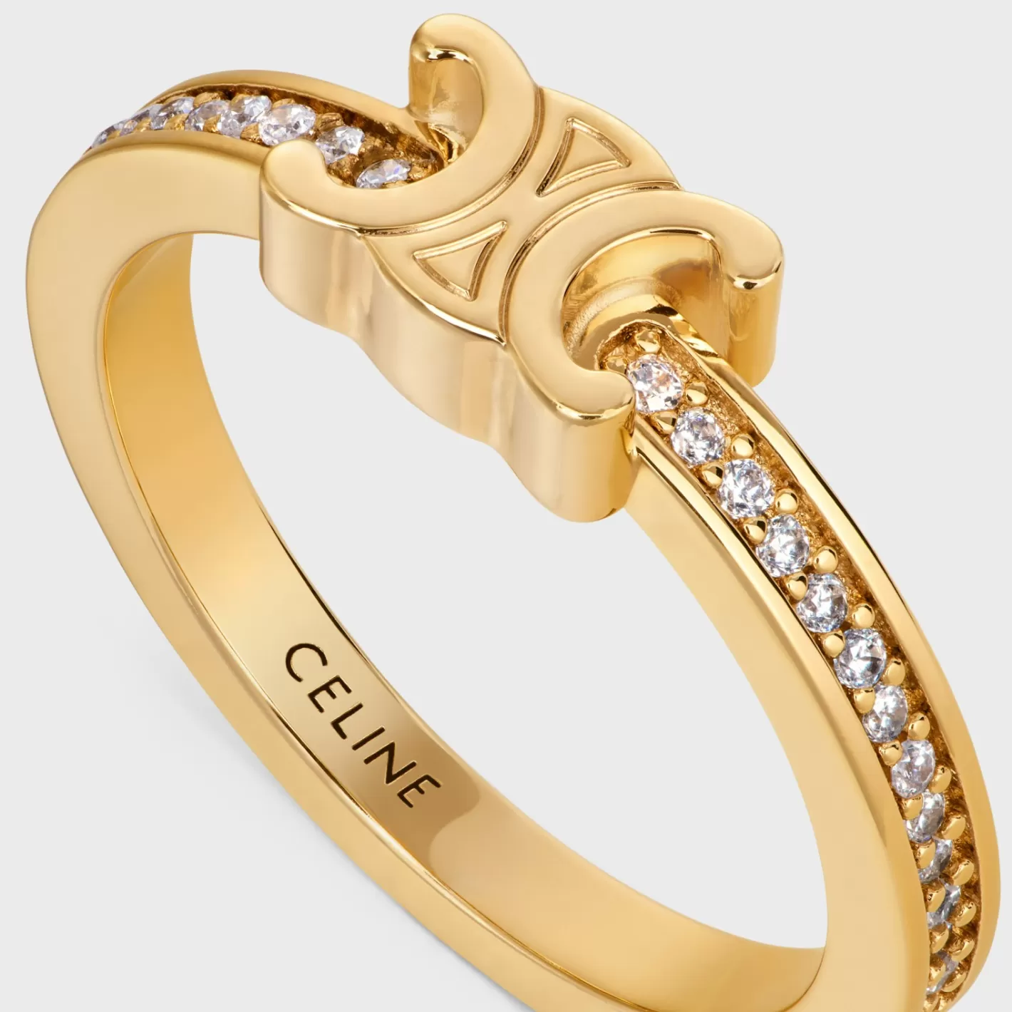 Best Sale CELINE Triomphe Sparkle Ring in Strass and Brass with Finish GOLD