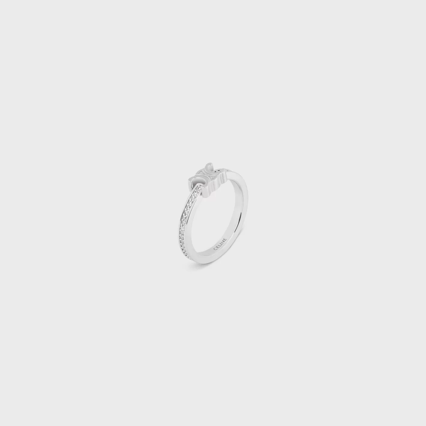 Fashion CELINE Triomphe Sparkle Ring in Strass and Brass with Rhodium Finish SILVER